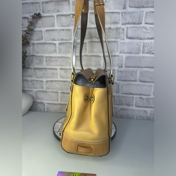 Coach 11609 Hampton Beige Brown Embossed Signature Stripe Leather Satchel - Picture 4 of 12